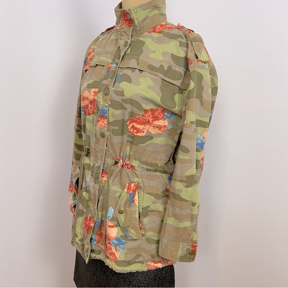Army Green Camouflage Rose & Blue Floral Utility Anorak Jacket Size S - Picture 3 of 11